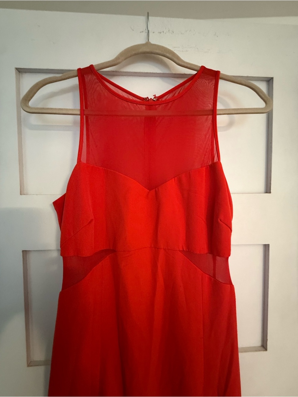 JAYGODFREY Red Sleeveless Mesh Yoke Prom Gown - Picture 4 of 5